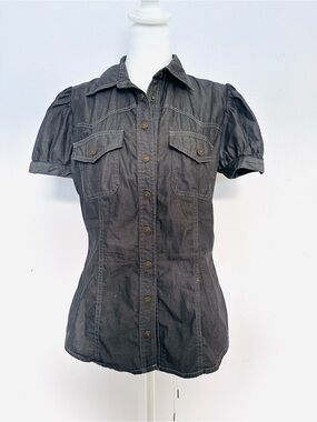 Moschino Dark Gray Button-Front Puff Sleeve Shirt